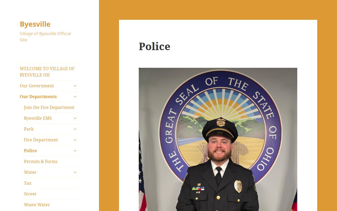 Official Byesville Police webpage with department contact information