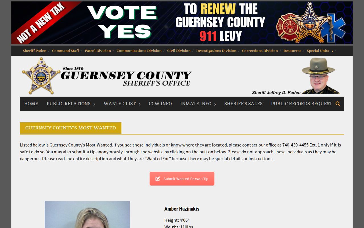 Guernsey County Sheriff's official most wanted listing source